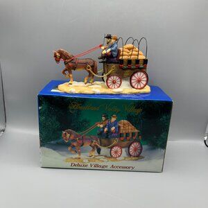 Heartland Valley Christmas Village Brown Horse Pulling Wagon Resin Figurine